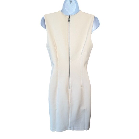 DKNY Cream Sleeveless Sheath Dress Women’s Size 4 Asymmetric Detail Exposed Zip - Picture 4 of 11